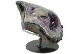 Amethyst Geode with Calcite on Metal Stand - Great Color #126342-2